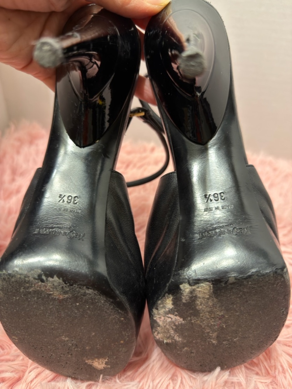 Yves Saint Laurent YSL FLORALE Leather Ankle Strap Platform Pumps Sz 6.5 GUC - Picture 6 of 11